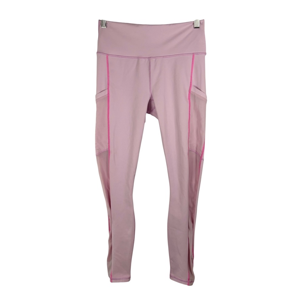 Fabletics PowerHold Leggings Pink Mesh Panel Pockets High Waist Activewear Women